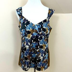 Ann Taylor Factory Brown Floral Satiny Career Tank Blouse L NWT